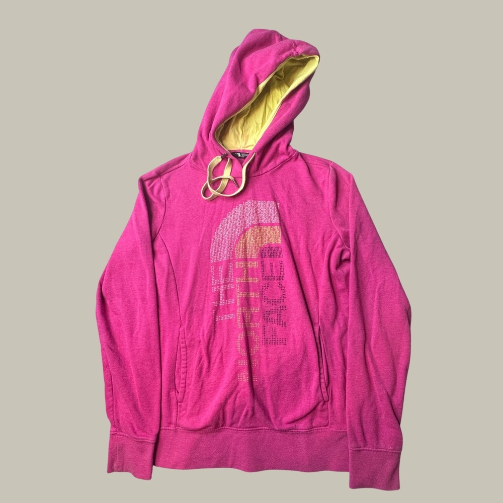 The North Face Hoodie Womens M NF00CH2W Pink Yellow Graphic Logo Pullover